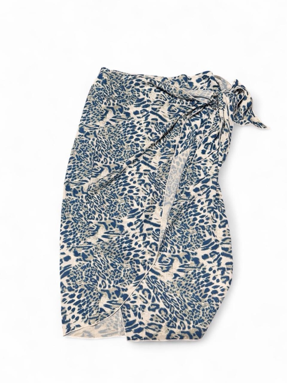 glam Blue and Cream Asymmetrical Leopard Wrap Skirt